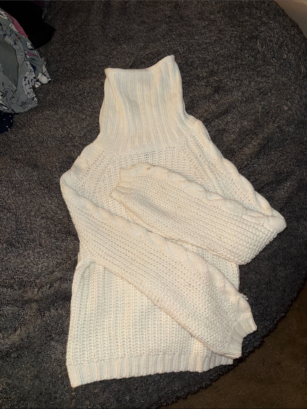 Women's Cream Cable Knit Turtleneck Sweater